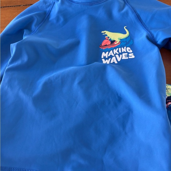 NWT boys Carter's Blue Dinosaur Swim Trunks Set 2T long sleeve shirt and shorts - Picture 2 of 7